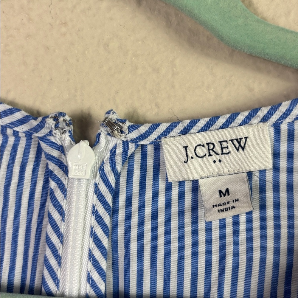 J. Crew Smocked flutter-sleeve midi dress blue white striped size medium - Picture 3 of 8